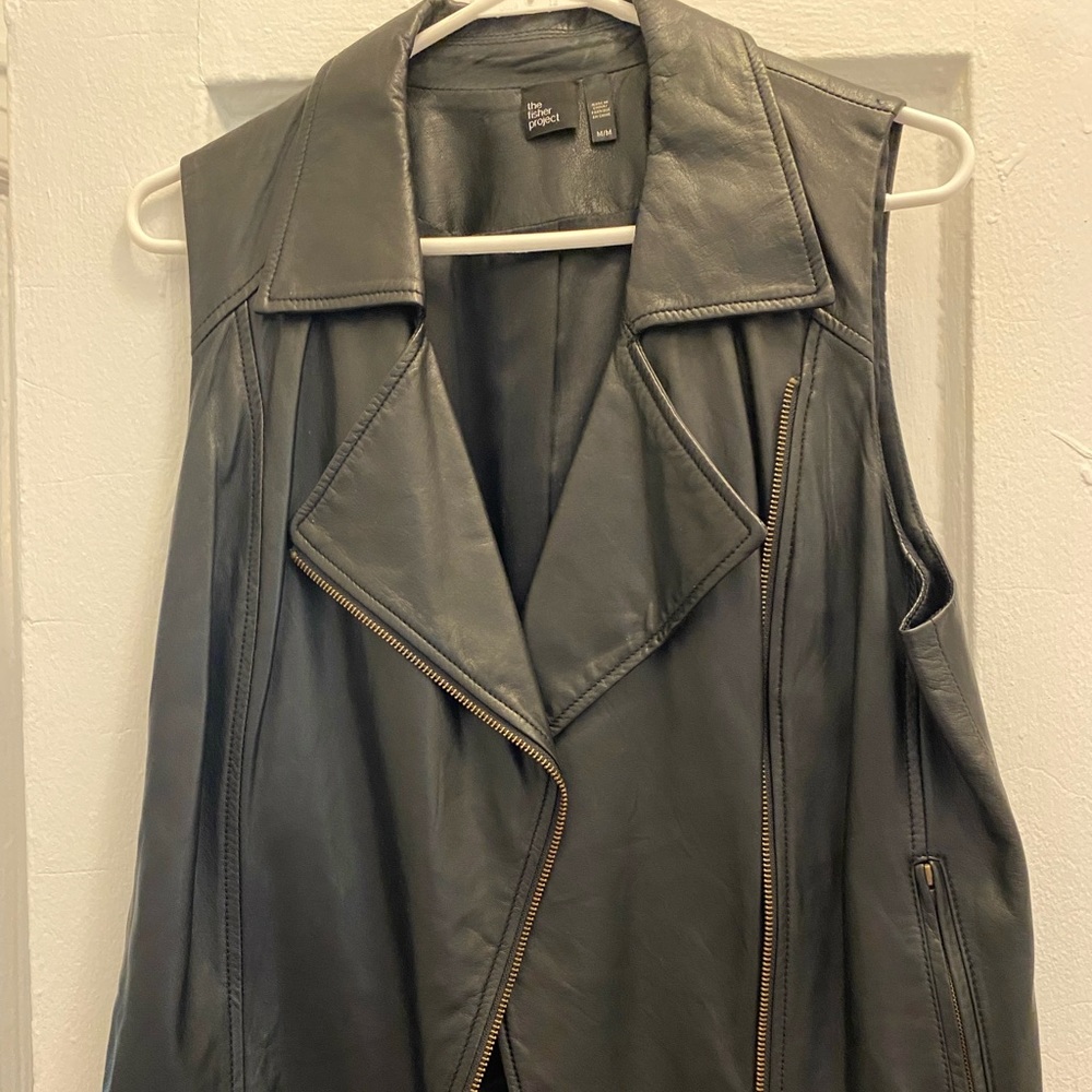 Eileen Fisher Italian Leather Moto Vest